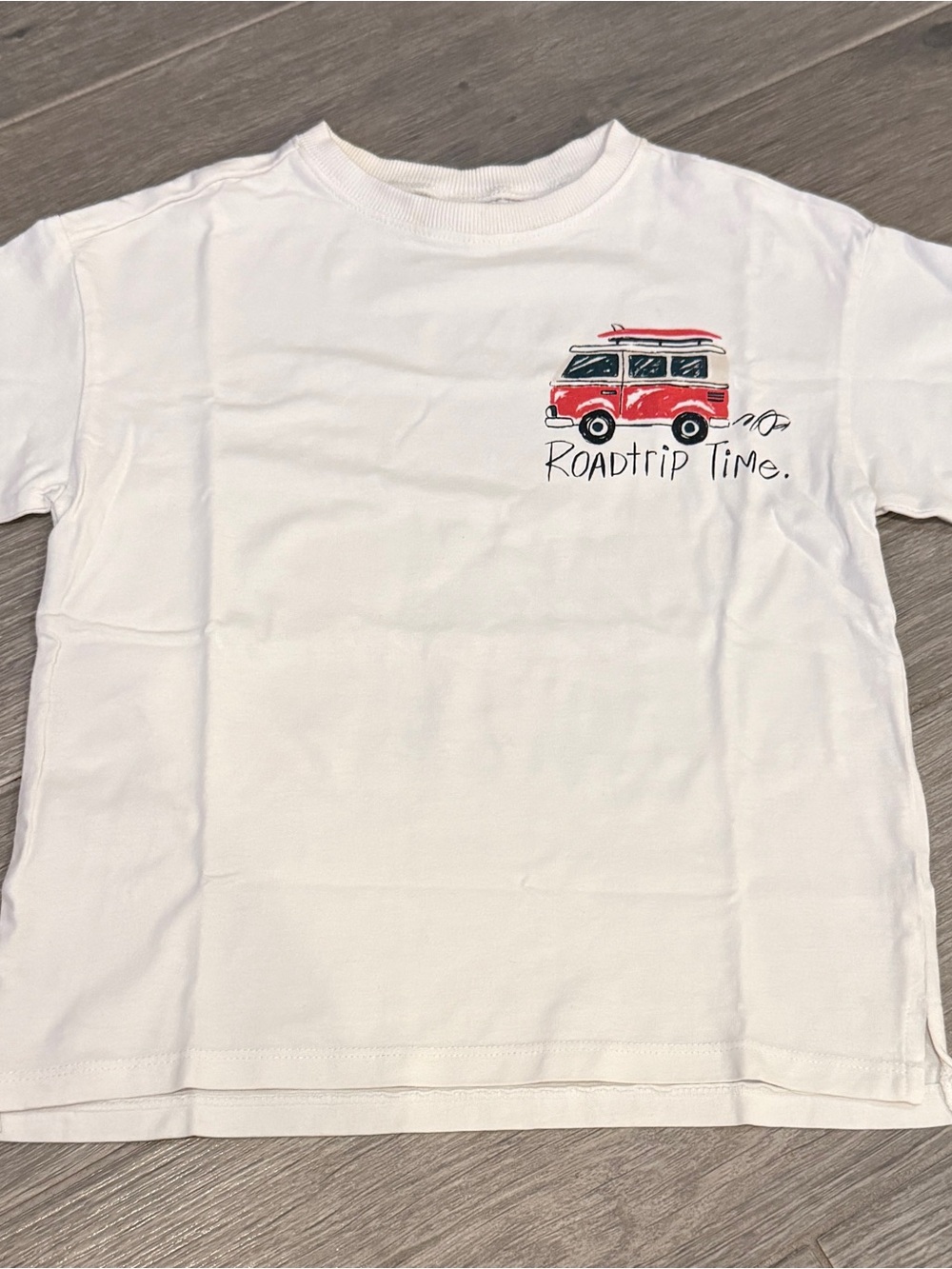 Kids ZARA White T‑Shirt with Red Van Graphic - Roadtrip Time